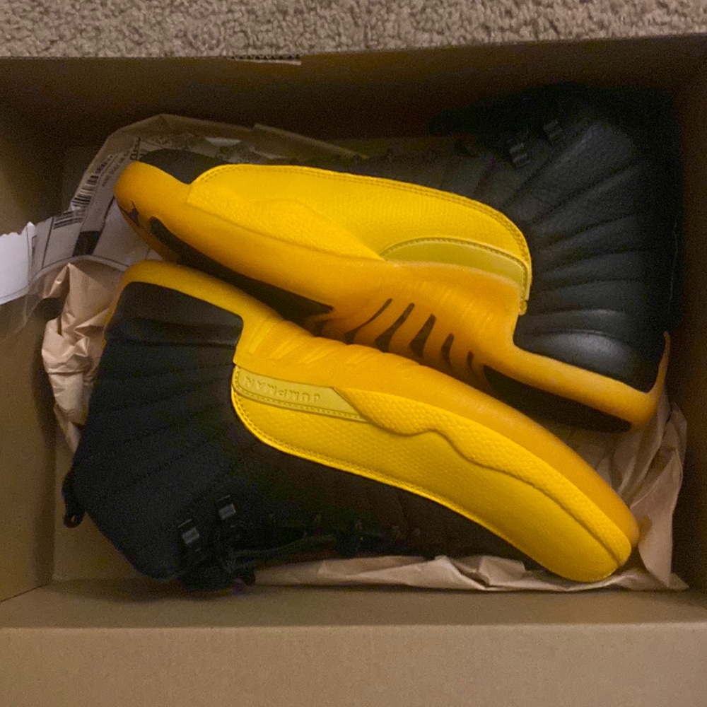 Black and yellow university 12s